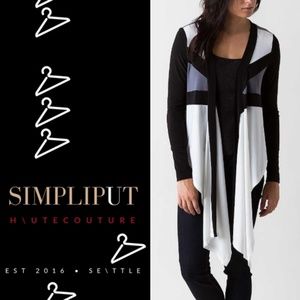 DOUBLE ZERO Color Block Cardigan Ivory Black Gray